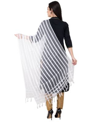 A R SILK Moti Luv Luv Stripe White Colour Cota Joot Cotton Regular Dupatta/Chunnis 2