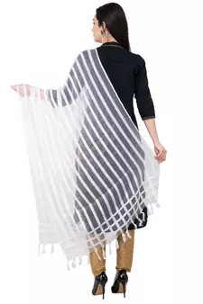 A R SILK Moti Luv Luv Stripe White Colour Cota Joot Cotton Regular Dupatta/Chunnis