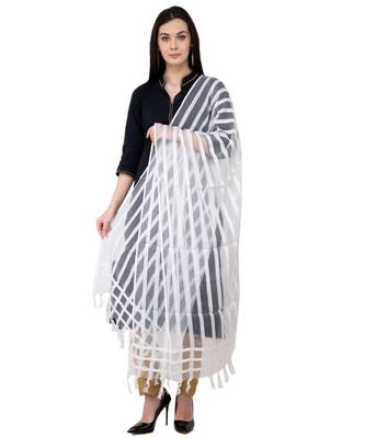 A R SILK Moti Luv Luv Stripe White Colour Cota Joot Cotton Regular Dupatta/Chunnis 3
