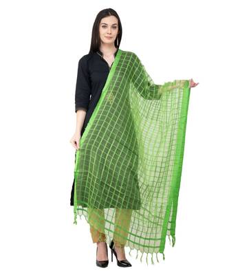 A R SILK Squre Parrot Green Colour Cotton Regular Dupatta/Chunnis 1