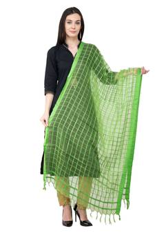 A R SILK Squre Parrot Green Colour Cotton Regular Dupatta/Chunnis