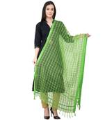 A R SILK Squre Parrot Green Colour Cotton Regular Dupatta/Chunnis