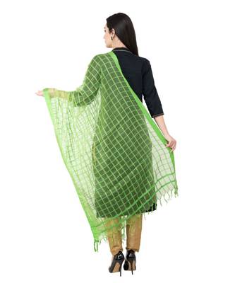 A R SILK Squre Parrot Green Colour Cotton Regular Dupatta/Chunnis 2