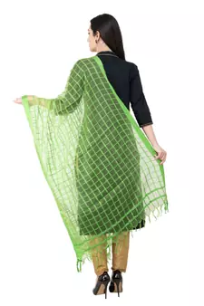 A R SILK Squre Parrot Green Colour Cotton Regular Dupatta/Chunnis