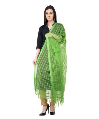 A R SILK Squre Parrot Green Colour Cotton Regular Dupatta/Chunnis 3