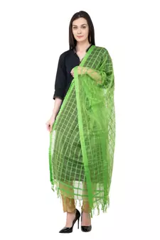 A R SILK Squre Parrot Green Colour Cotton Regular Dupatta/Chunnis