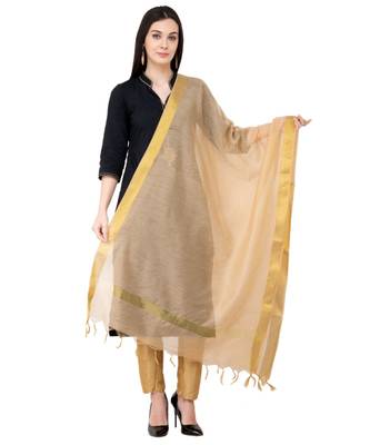 A R SILK Chhoda Patta Golden Color Chanderi Cotton Regular Dupatta/Chunnis 1