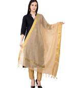 A R SILK Chhoda Patta Golden Color Chanderi Cotton Regular Dupatta/Chunnis