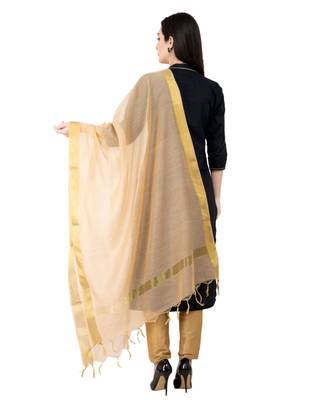 A R SILK Chhoda Patta Golden Color Chanderi Cotton Regular Dupatta/Chunnis 2