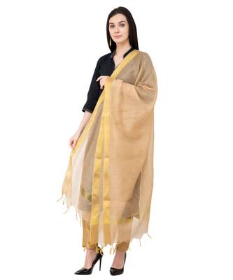 A R SILK Chhoda Patta Golden Color Chanderi Cotton Regular Dupatta/Chunnis 3