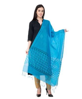 A R SILK Buta Cutting Dark Firozi Joot Cotton Regular Dupatta/Cunnis 1
