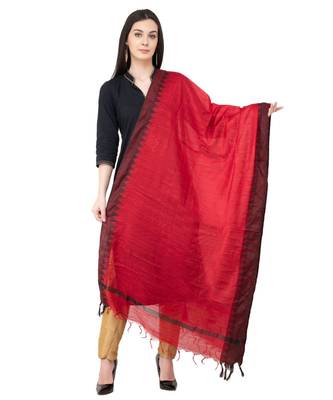 A R SILK Temple border Dark Red Colour Cotton Regular Dupattas/Chunnis 1