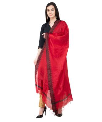 A R SILK Temple border Dark Red Colour Cotton Regular Dupattas/Chunnis 3