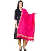 A R SILK Golden Border Dark Pink Colour Cotton Regular Dupatta/Chunnis