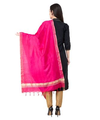 A R SILK Golden Border Dark Pink Colour Cotton Regular Dupatta/Chunnis 2