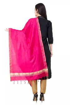 A R SILK Golden Border Dark Pink Colour Cotton Regular Dupatta/Chunnis