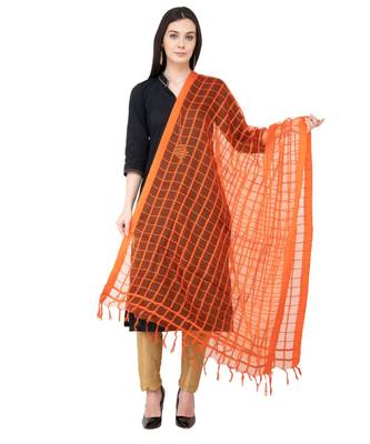 A R SILK Squre Orange Colour Cotton Regular Dupatta/Chunnis 1