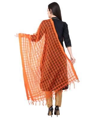 A R SILK Squre Orange Colour Cotton Regular Dupatta/Chunnis 2