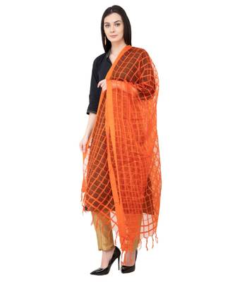 A R SILK Squre Orange Colour Cotton Regular Dupatta/Chunnis 3