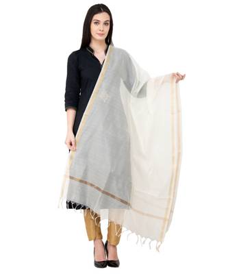 A R SILK Piping off White Colour Chanderi Cotton Regular Dupatta/Chunnis 1