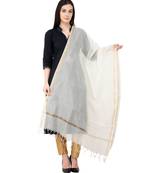 A R SILK Piping off White Colour Chanderi Cotton Regular Dupatta/Chunnis