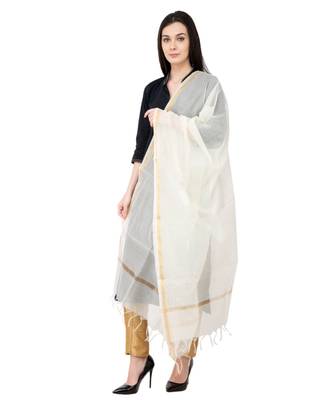 A R SILK Piping off White Colour Chanderi Cotton Regular Dupatta/Chunnis 3