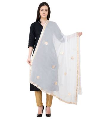 A R SILK Gota Patti White Colour Chiffon Regular Dupatta/Chunnis 1
