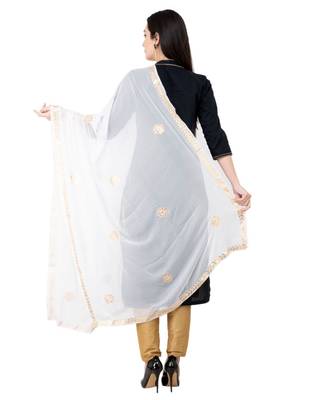 A R SILK Gota Patti White Colour Chiffon Regular Dupatta/Chunnis 2