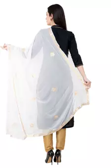 A R SILK Gota Patti White Colour Chiffon Regular Dupatta/Chunnis