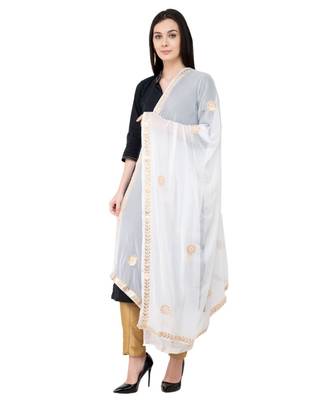A R SILK Gota Patti White Colour Chiffon Regular Dupatta/Chunnis 3