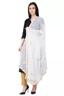 A R SILK Gota Patti White Colour Chiffon Regular Dupatta/Chunnis