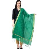 A R SILK Vanarasi Buti Border Green Colour Chanderi Cotton Fancy Dupatta/Chunnis