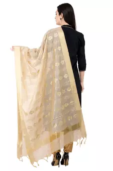 A R SILK Gold Print Golden Colour Baswada Silk Fancy Dupatta/Chunnis