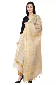 A R SILK Gold Print Golden Colour Baswada Silk Fancy Dupatta/Chunnis