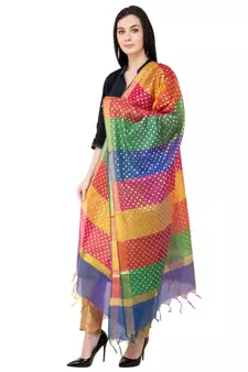 A R SILK Gold print Multi Colou Chanderi Cotton Fancy Dupatta/ChunniS