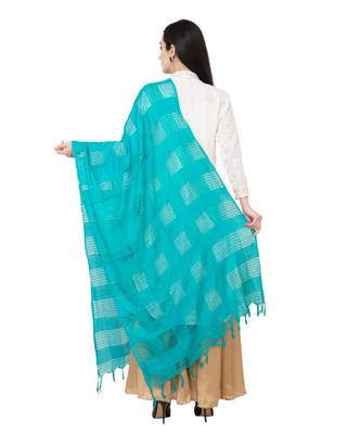 A R SILK Square Rama Green Colour Cotton Regular Dupatta/Chunnis 1