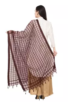 A R SILK Square Coffee Colour Cotton Regular Dupatta/Chunnis