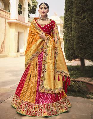 Multicolor embroidered silk semi stitched lehenga 1