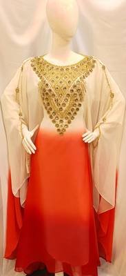 White And Orange Hand Embroidered Farasha 1