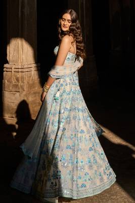 Multicolor Sequin And Thread Embroidered Faux Georgette indian wedding Lehenga Choli  3