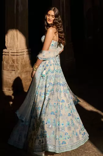 Multicolor Sequin And Thread Embroidered Faux Georgette indian wedding Lehenga Choli 