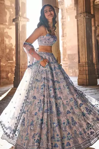 Multicolor Sequin And Thread Embroidered Faux Georgette indian wedding Lehenga Choli 