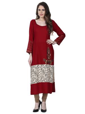 Maroon printed rayon kurtas-and-kurtis 1