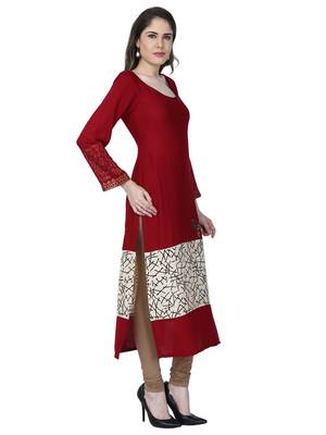 Maroon printed rayon kurtas-and-kurtis 2