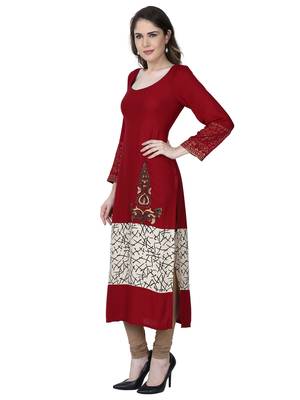 Maroon printed rayon kurtas-and-kurtis 3
