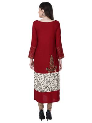 Maroon printed rayon kurtas-and-kurtis 4