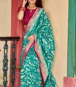Organza Silk Light Teal Colour Trendy Saree