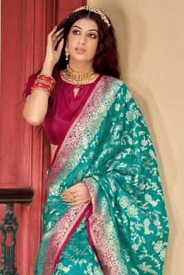 Organza Silk Light Teal Colour Trendy Saree 2