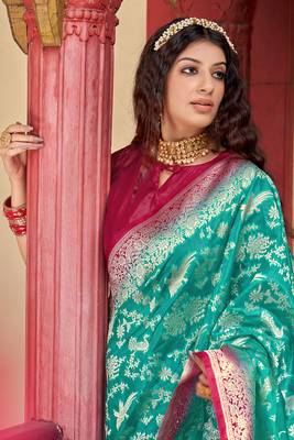 Organza Silk Light Teal Colour Trendy Saree 3