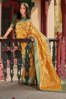 Organza Silk Amber Colour Trendy Saree 1